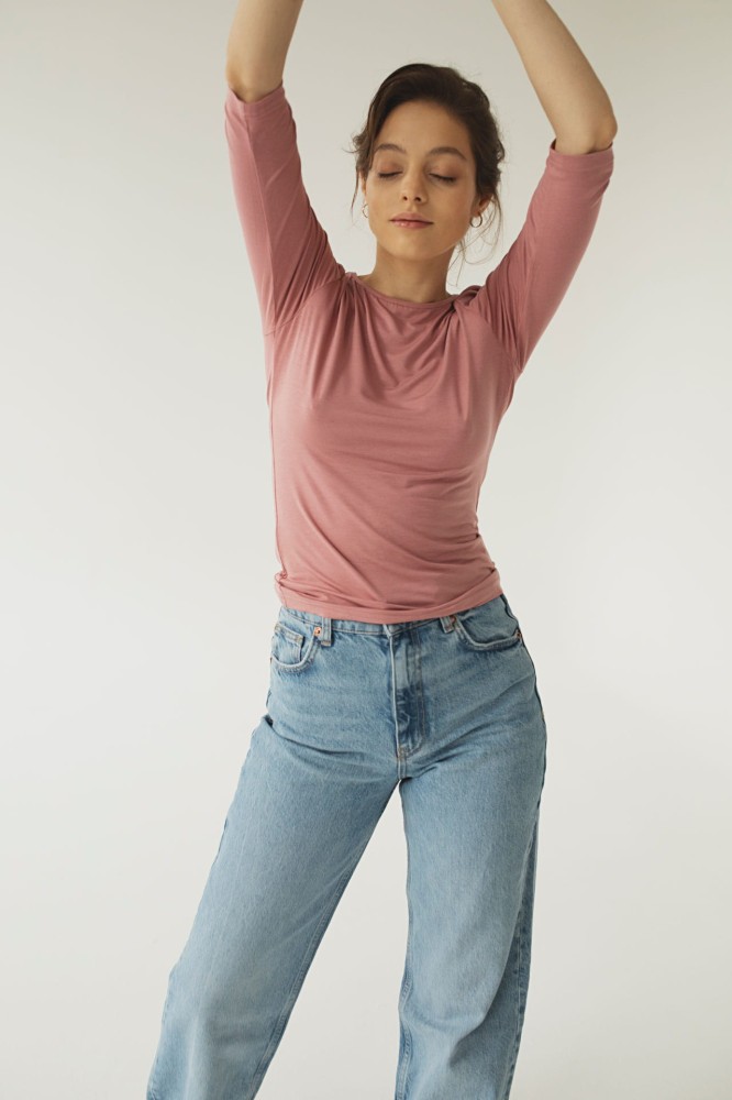 Różowa bluzka z dekoltem w łódkę ROSA Rozmiar S