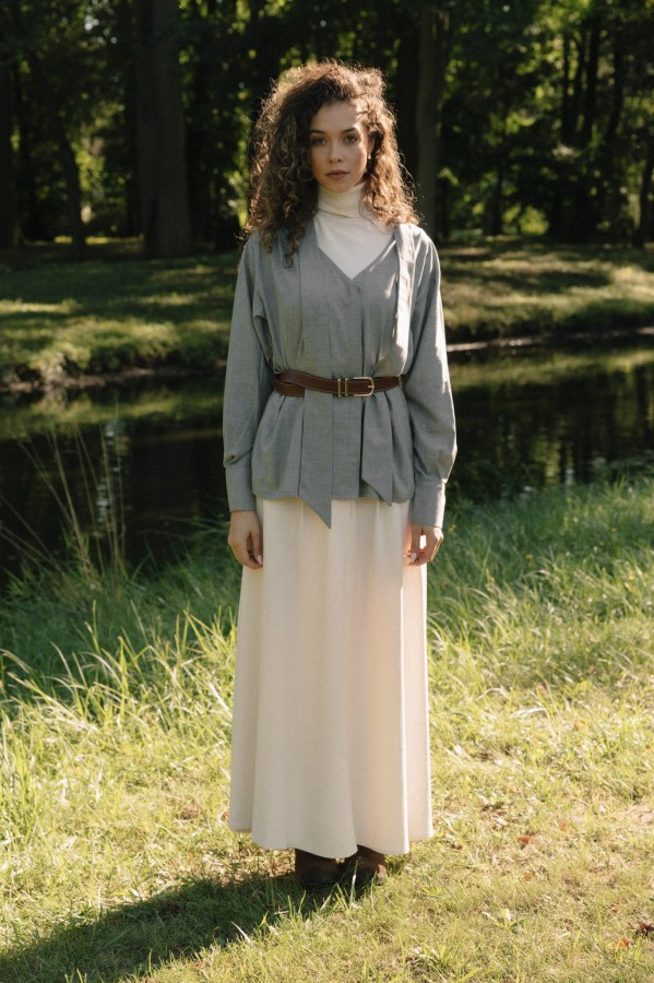 spódnica maxi rozkloszowana kremowa