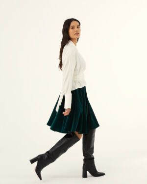 Zestaw: welurowa spódnica Pino Verde + bluzka kopertowa Gioia biała