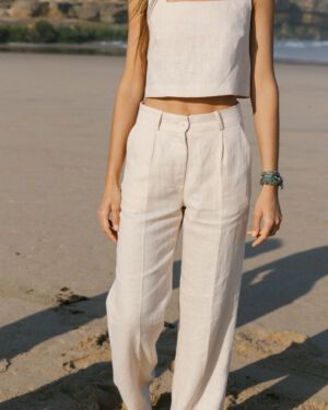 Linen Tapioca trousers in vanilla colour